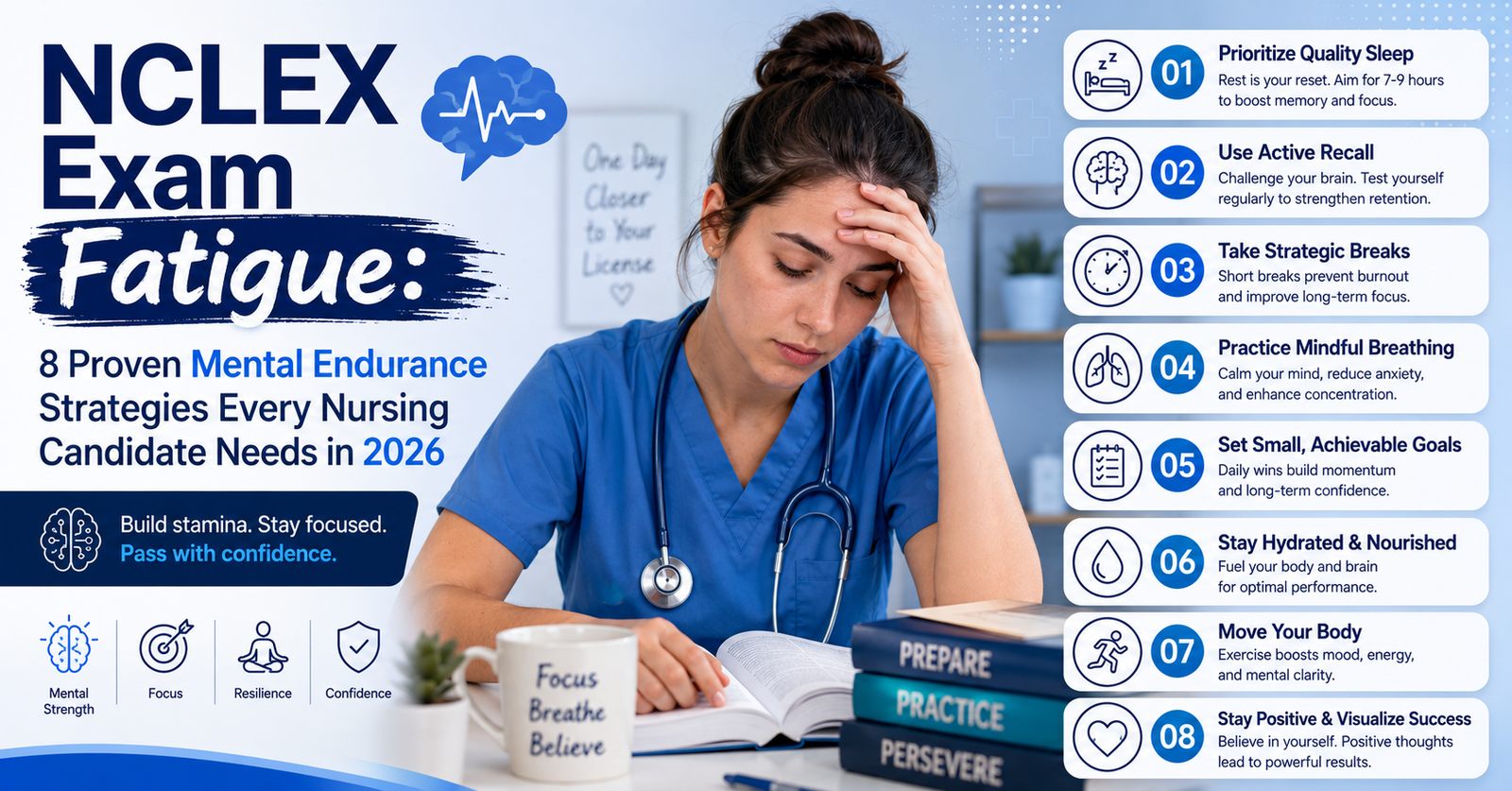 Beat NCLEX Exam Fatigue: 8 Proven Mental Endurance Strategies Every Nursing Candidate Needs in 2026.