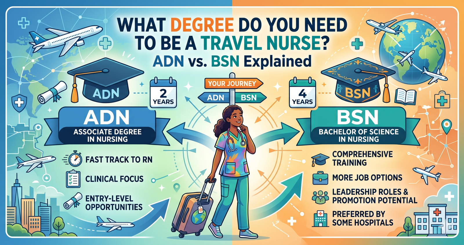 Wondering What Degree Do You Need to Be a Travel Nurse? ADN vs BSN Explained.