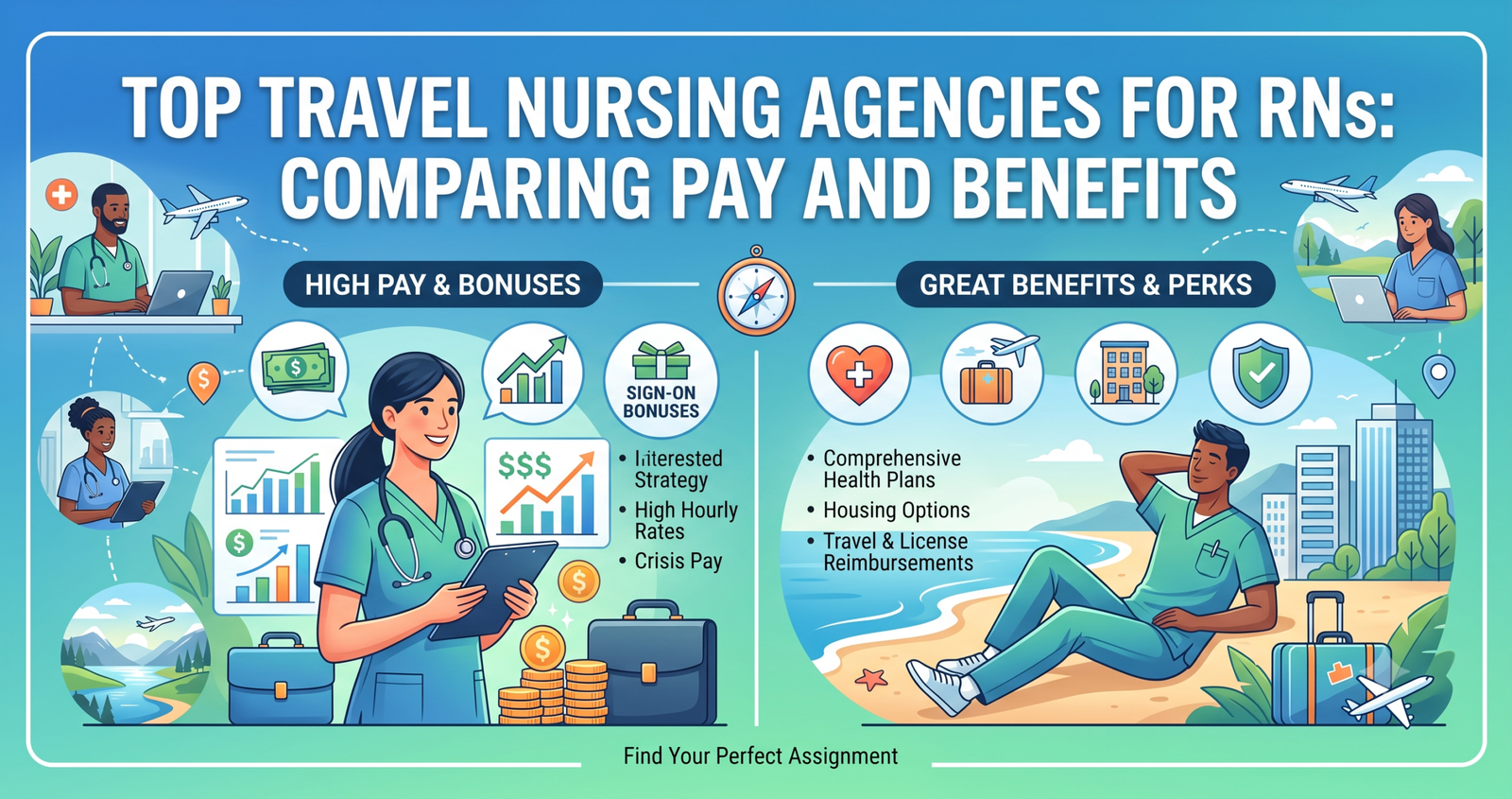 Compare the pinnacle Top Travel Nursing Agencies for RNs: Comparing Pay and Benefits.
