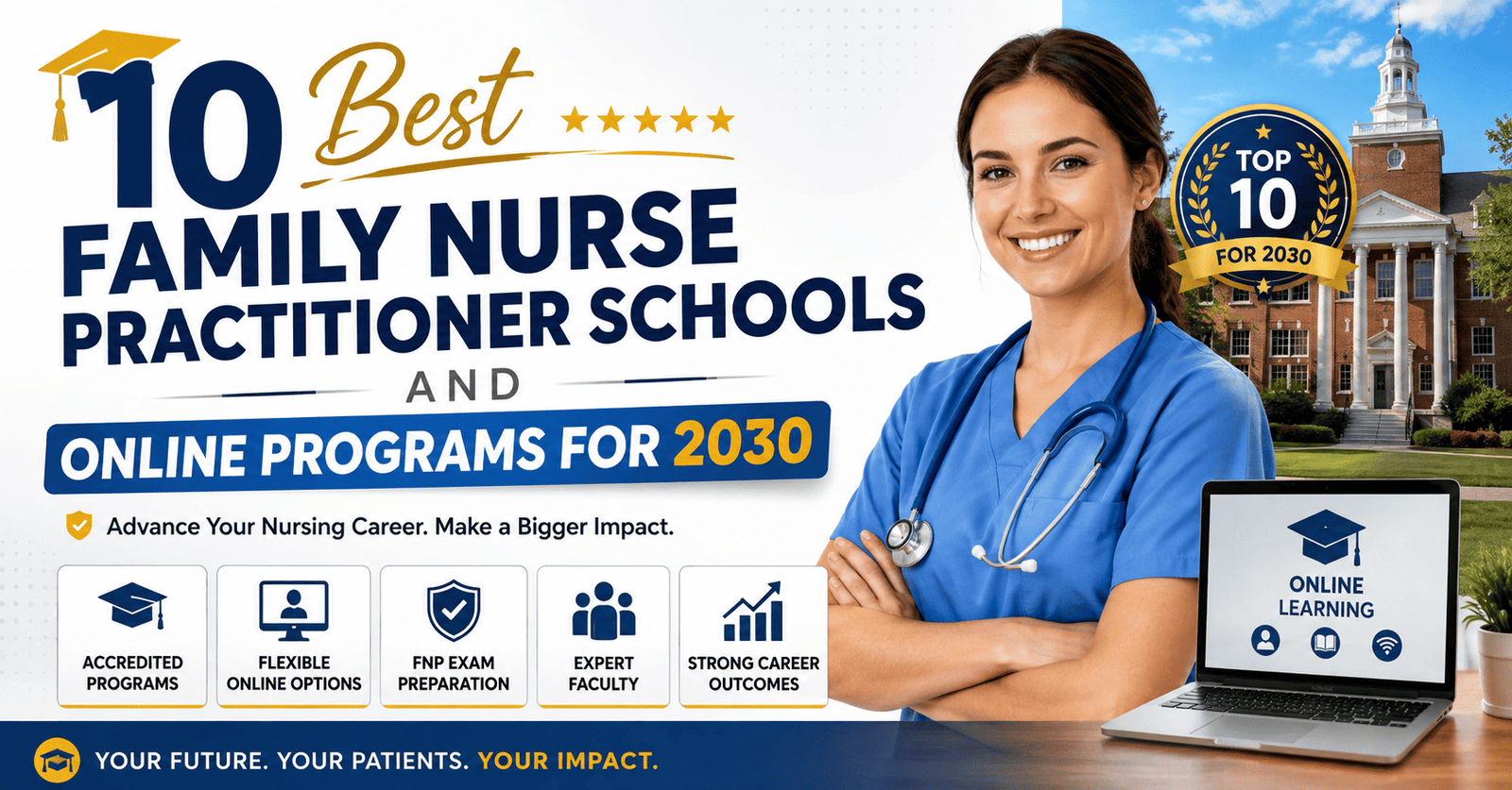 Discover the 10 Best Family Nurse Practitioner Schools and Online Programs for 2030.