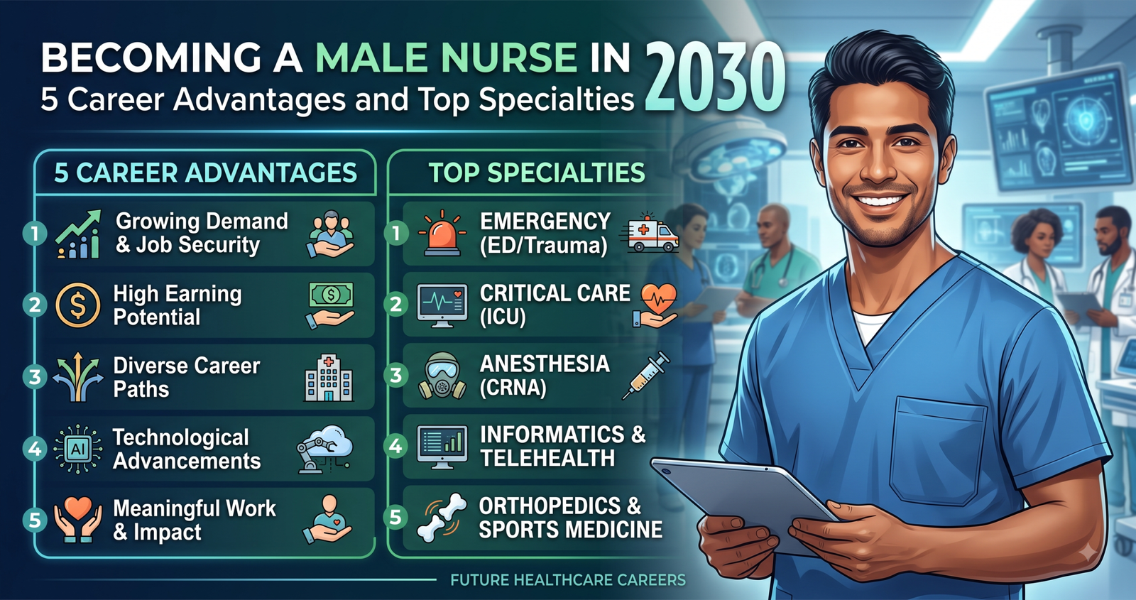 Thinking Becoming a Male Nurse in 2030: 5 Career Advantages and Top Specialties.
