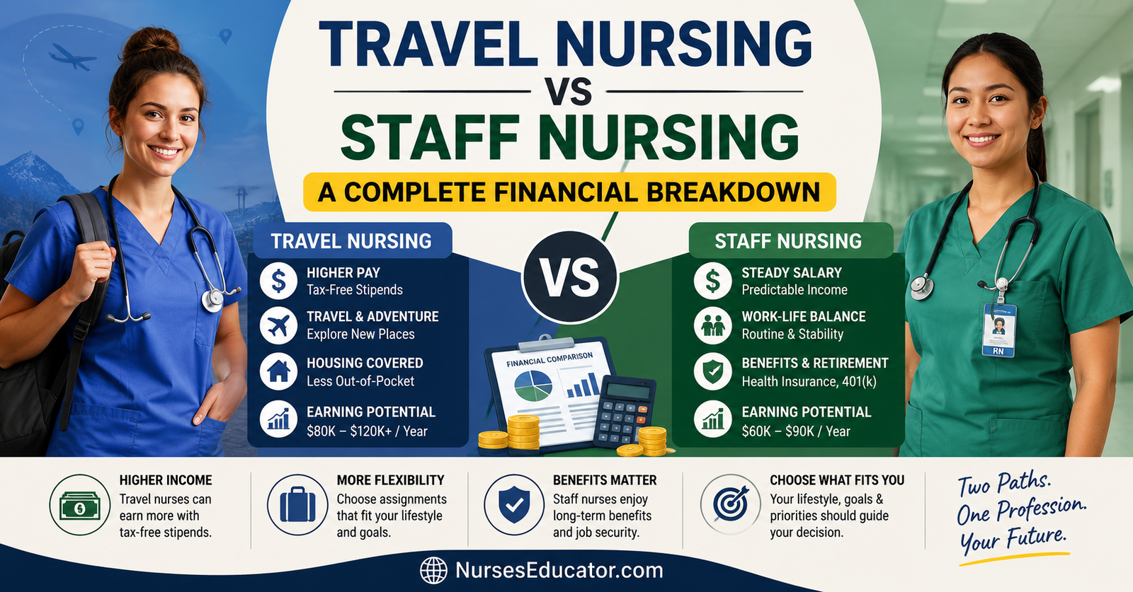 Comparing Travel Nursing vs Staff Nursing: A Complete Financial Breakdown.