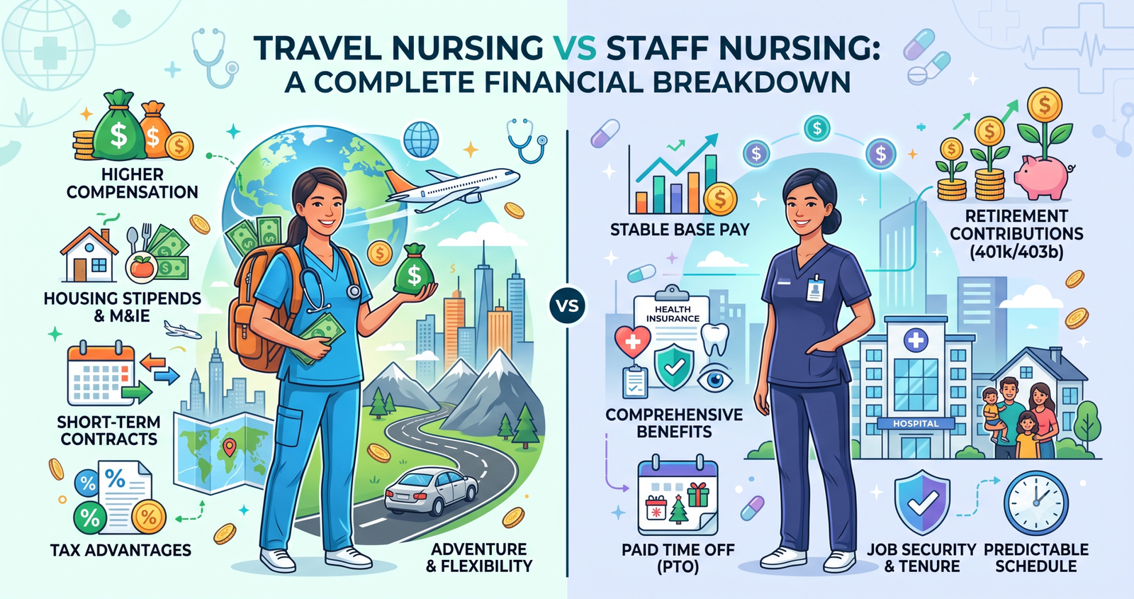 Comparing Travel Nursing vs Staff Nursing: A Complete Financial Breakdown.